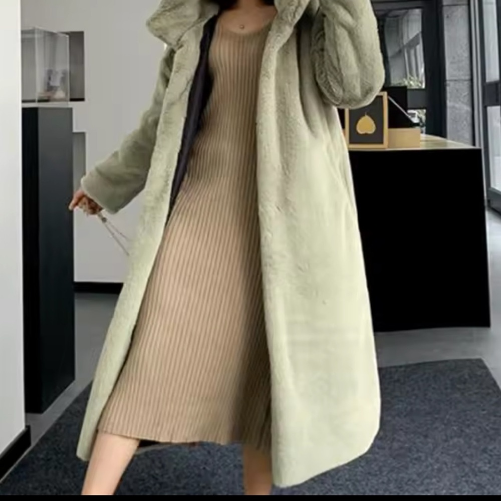 Oversized Teddy Coat in Sage Green - Picture 3 of 6